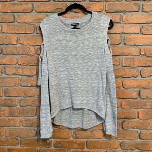 Express‎ Sweater Women's Size Small Gray Cold Shoulder Knit Pullover Long Sleeve
